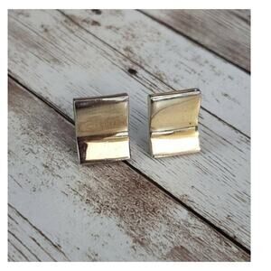 Vintage Clip On Earrings Wavy Gold Tone Rectangle